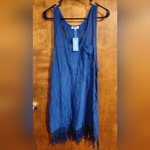 Stylish Blue Fringe Tank Top